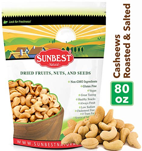 SUNBEST Natural Shelled Whole Raw Cashews -5 Lb-