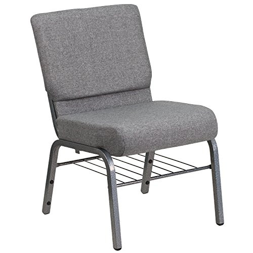 Flash Furniture HERCULES Series 21''W Church Chair in Gray Fabric with Book Rack - Silver Vein Frame