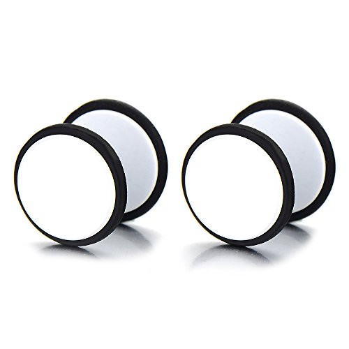 2pcs 9MM White Screw Stud Earrings Men Women Steel Cheater Fake Ear Plugs Gauges Illusion Tunnel 2pcs 9MM White Screw Stud Earrings Men Women Steel Cheater Fake Ear Plugs Gauges Illusion Tunnel