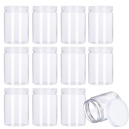 12 Pack 9-5oz Round Empty Clear Slime Containers with Lids Wide-Mouth Plastic Slime Storage Refillable Empty Containers Favor Jars with Lids for Beads