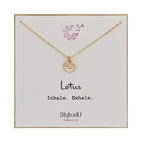 StyledU Small Lotus Flower Necklace 14k Gold Filled Engraved Lotus Pendant Necklace 16 Chain Tiny Lotus Necklace Encouragement Gifts Happy Birthd StyledU Small Lotus Flower Necklace 14k Gold Filled Engraved Lotus Pendant Necklace 16 Chain Tiny Lotus Necklace Encouragement Gifts Happy Birthd