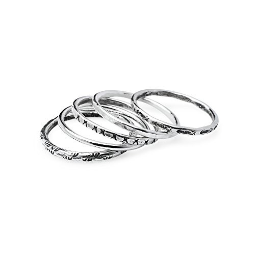 Five Piece Stackable Charm Sterling Silver Band Rings  Friendship Promise Rings Size 9