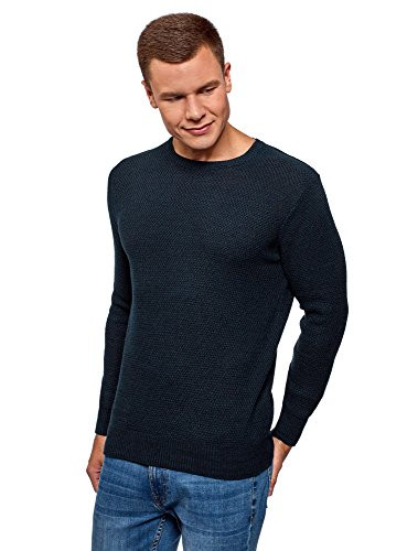 oodji Ultra Mens Basic Round Neck Pullover  Blue  US 46 - EU 56 - XL
