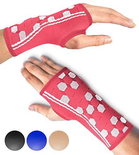 Wrist Support Sleeves by SPARTHOS -Pair-  Medical Compression for Carpal Tunnel and Wrist Pain Relief  Wrist Brace for Men and Women -Medium  Flamin