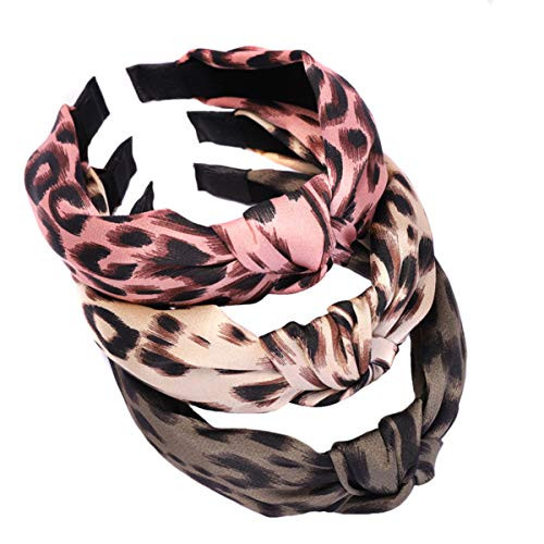 3 Pcs Fashion Women Leopard Wide Headbands Twist Knotted Wide Side Hairbands Hair Hoops Headwear Hair Accessories