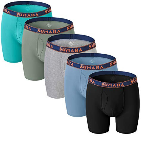 SUMABA 3XL Mens Underwear 5-Pack Soft Big and Tall Boxer Briefs Pack No Ride Up Multi01-5  xxxl-48-50-