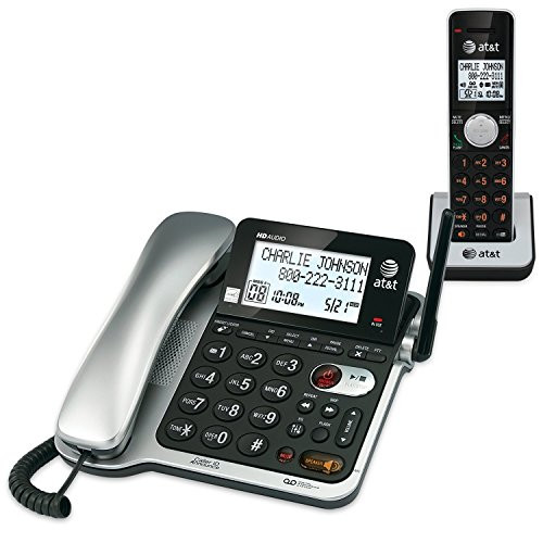 AT&T CL84102 DECT 6.0 Expandable Corded/Cordless Phone with Answering System and Caller ID/Call Waiting, Black, 1 Corded and 1 Cordless Handset