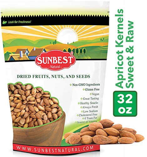 Sunbest Sun Dried   Organic Sweet Raw Apricot Kernels -Seeds-   Shelled  in Resealable Bag  New Crop  Non Gmo-Vegan andKosher -32 Ounce -2 Lb-