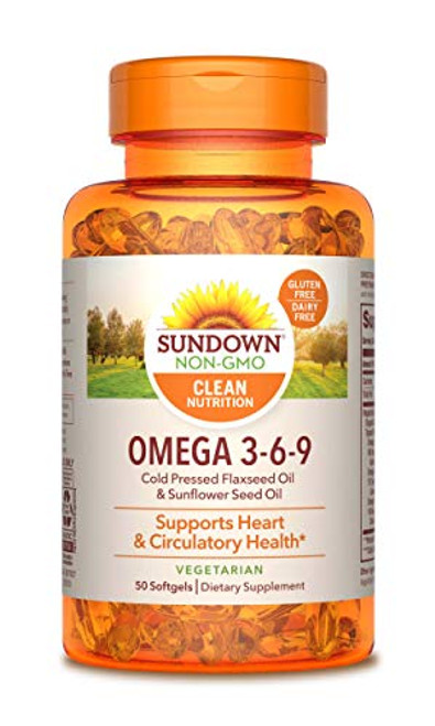 Omega 3-6-9 by Sundown  Vegetarian  Non-GMO  Free of Gluten  Dairy  Artificial Flavors  with Flaxseed Oil and Sunflower Seed Oil  495 mg  50 Softgels