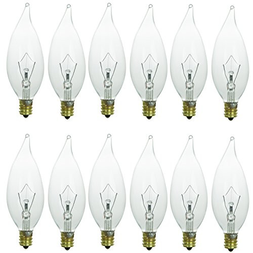 Sunlite 40CFC-25-12PK Flame Tip 40W Incandescent Petite Chandelier Light Bulb Candelabra -E12- Base Crystal Clear Bulb -12 Pack- Sunlite 40CFC-25-12PK Flame Tip 40W Incandescent Petite Chandelier Light Bulb Candelabra -E12- Base Crystal Clear Bulb -12 Pack-