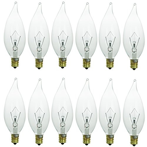 Sunlite 40CFC-25-12PK Flame Tip 40W Incandescent Petite Chandelier Light Bulb  Candelabra -E12- Base  Crystal Clear Bulb -12 Pack-