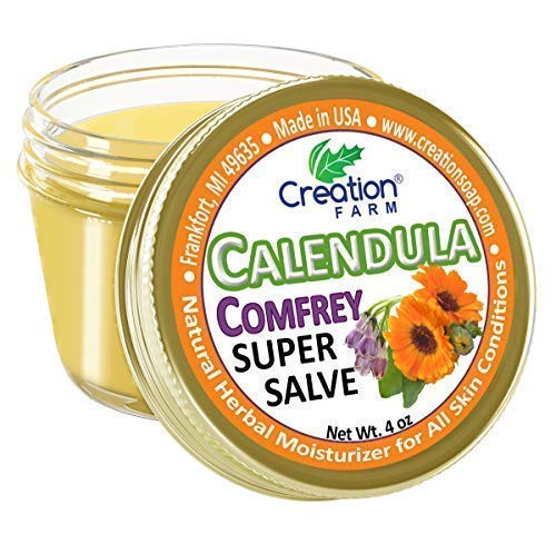 Calendula Comfrey Super Salve  Large 4 oz jar by Creation Farm Herbal Balm Salves Moisturizer Ointment No Gluten  No Soy  No Parabens  No GMO Herbs Gr
