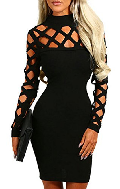 AMiERY Womens Hollow Out Cocktail Clubwear Bandage Evening Party Bodycon Dresses Black S AMiERY Womens Hollow Out Cocktail Clubwear Bandage Evening Party Bodycon Dresses Black S