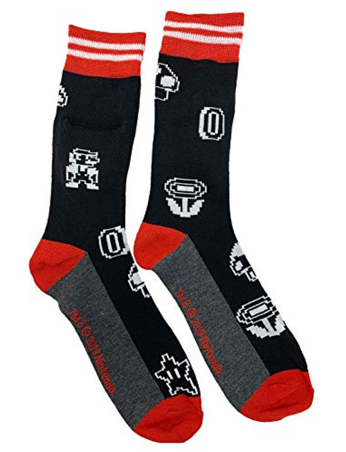 Super Mario Bros Dungeon Mario 8 Bit Crew Sock Pair Black Super Mario Bros Dungeon Mario 8 Bit Crew Sock Pair Black