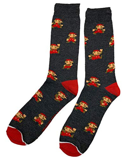 Super Mario Bros Mario 8 Bit Crew Sock Pair Grey