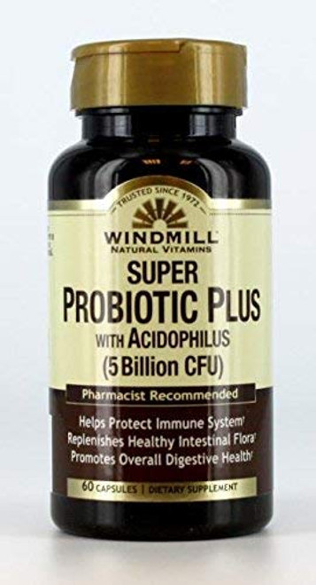Windmill Natural Vitamins Super Probiotic Plus with Acidophilus -5 Billion CFU- 60 Capsules -Pack of 2- Windmill Natural Vitamins Super Probiotic Plus with Acidophilus -5 Billion CFU- 60 Capsules -Pack of 2-