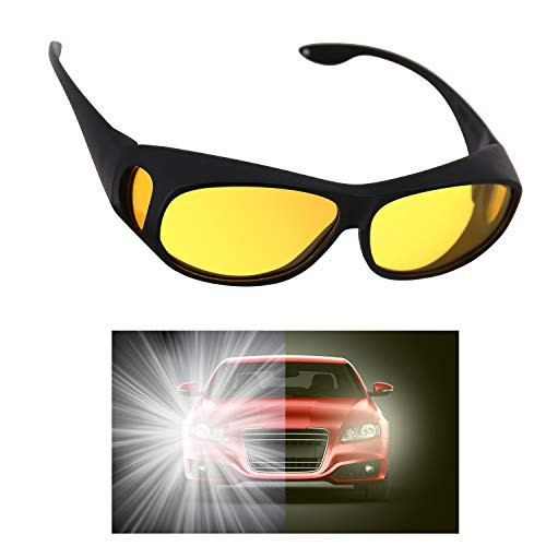 AKSDESY Night Driving Glasses  Anti Glare Night Vision Glasses HD Polarized Yellow Tint Fit Over Wrap Around Prescription Eyewear for Men Women