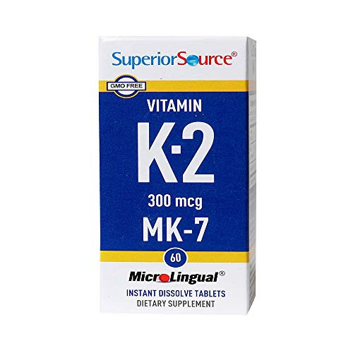 Superior Source Vitamin K2 MK-7 -Menaquinone-7-  300 mcg  Quick Dissolve Sublingual Tablets  60 Count  Healthy Bones and Arteries  Immune and Cardiovasc