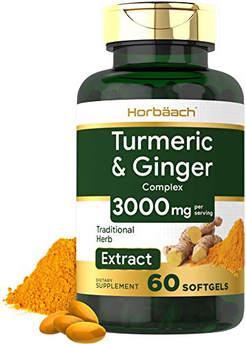 Turmeric Curcumin and Ginger Complex - 3000 mg - 60 Softgel Pills - with Black Pepper Extract - Non-GMO  Gluten Free Supplement - by Horbaach
