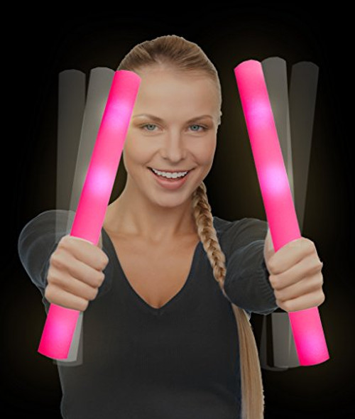 Fun Central 12 Pack - LED Supreme Foam Stick Baton Bulk - Light Up Batons for Wedding  Concert and Party - Pink