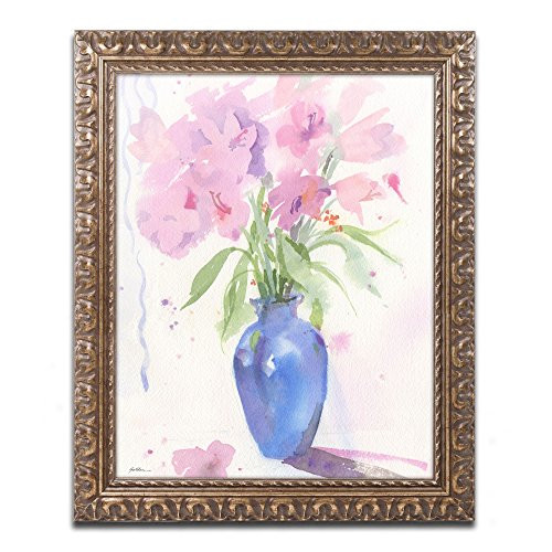 Blue Vase No.4 Framed Artwork by Sheila Gold Ornate Frameen, 16 by 20-Inch, Gold Ornate Frame