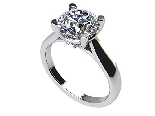 NANA Silver 8-0mm -2ct- Round Cut Zirconia Lucita Solitaire Engagement Ring-Platinum Plated-Size 9
