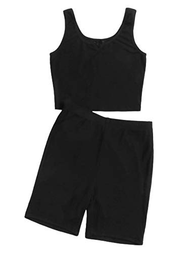 SweatyRocks Womens Two Piece Shorts Crop Tank Tops Bodycon Pants Sets Tracksuit Black S