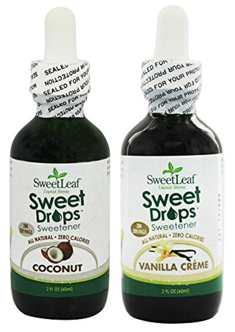 SweetLeaf Coconut Sweet Drops Liquid Stevia and Vanilla Creme Sweet Drops Liquid Stevia Bundle with Organic Stevia Leaf Extract and Vanilla Extract  2