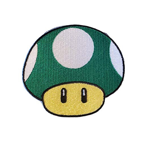 Mario Mushroom 1up Patch Super Mario Mario Kart Mario World Embroidered Iron-On Applique for Backpacks Jeans Jackets T-Shirts Clothing -Green-