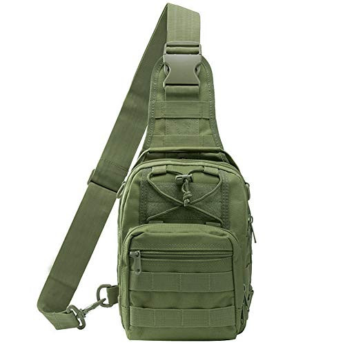 Crossbody Tactical Sling Bag for men  EDC Small Molle Chest Pack Travel Military Shoulder Sling Backpack Army Green