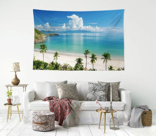 HIYOO Home Nature Art Wall Hanging Fabric Tapestry  Tropical Ocean Sea Beach Seashore Island Palms Trees Tapestry  Decor For Dorm Room  Bedroom Living