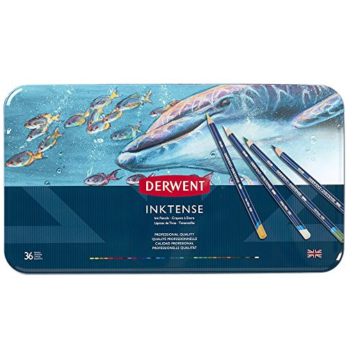 Derwent Coloured Pencils, Inktense Ink Pencils, Drawing, Art, Metal Tin, 36 Count (2301842)