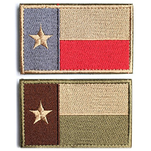 Bundle 2 Pieces - Tactical American US Texas Lonely Star Flag Patch With Backing Multi Tan Subdued Silver Decorative Embroidered Appliques 2 High By