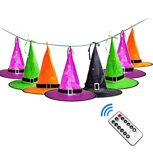 Texsens Halloween Decorations - 33ft Witch Hat String Lights with Remote Control - 8 Lighting Modes  Timing Function  IP65 Waterproof Battery Powered