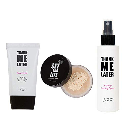 Elizabeth Mott Bundle Thank Me Later Face Primer -Matte- AND Set for Life Finishing Powder -Translucent- AND Thank Me Later Makeup Setting Spray - Cr