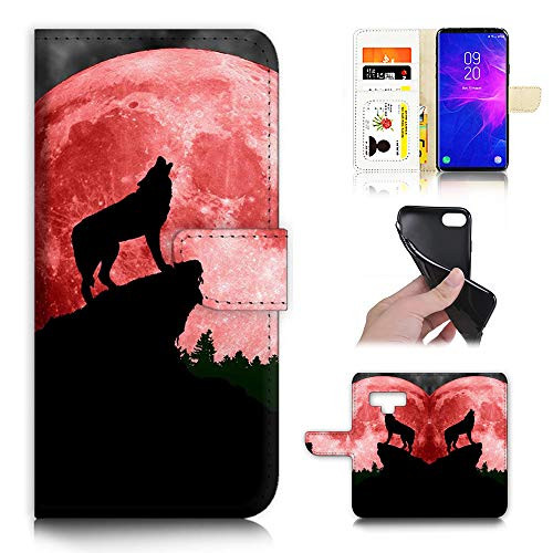 for Samsung Note 9  Galaxy Note 9  Designed Flip Wallet Phone Case Cover  A21799 Red Moon Night Wolf 21799
