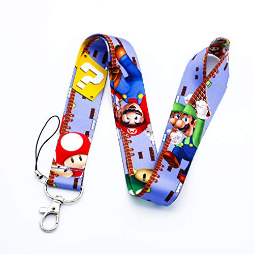 Nintendo Super Mario Lanyard Bros Mario Characters Key Chain ID Card Badge Holder for Kids -Blue-