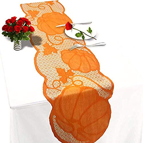 Fall Table Runner Thanksgiving Decorations 13 x 72 Inch Maple Leaves Table Runner Harvest Lace Pumpkin Runner Brow Long Fall Table Line for Thanksgivi
