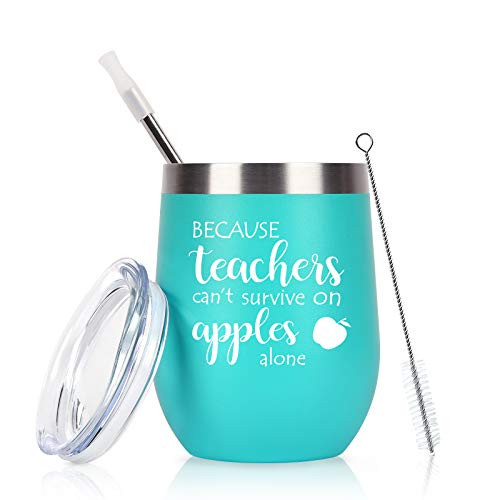Teacher Appreciation Gifts  Teachers Cant Survive on Apples Alone Wine Tumbler for Women  End Year Thank You Gifts for Teacher  12 Oz Stainless Steel