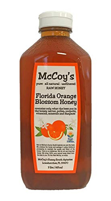 Raw Honey - Pure All Natural Unfiltered and Unpasteurized - McCoys Honey Florida Orange Blossom Honey 3lb