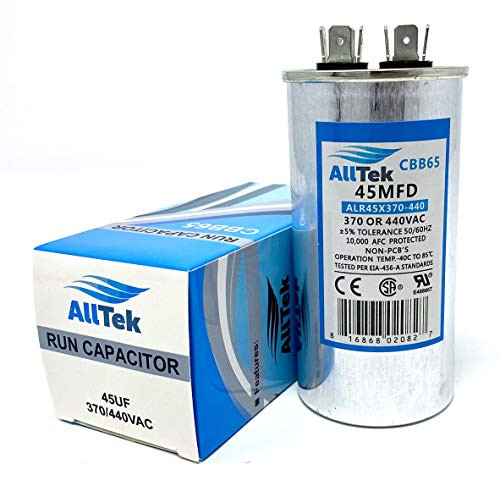 AllTek 45 MFD Round Run Capacitor 370-440 VAC Volts 45 uf Motor Run Capacitor for Condenser Straight Cool or Heat Pump Air Conditioner - 5 Year No Has