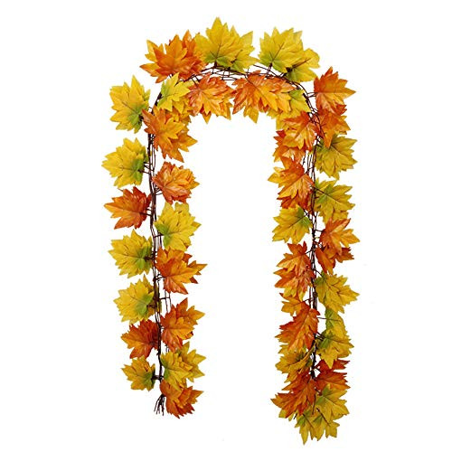 M-ELEGANT 6PCS 6-6Ft Artificial Maple Leaf Garland Vine Fall Leave Autumn Hanging Vine Plants for Wedding Table Thanksgiving -Maple Vine A-