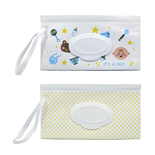 Portable Refillable Wet Wipes Dispenser  Baby Wipes case Pouch for Diaper Bag  Reusable Travel Wet Wipe Holder -2 Pack--G-