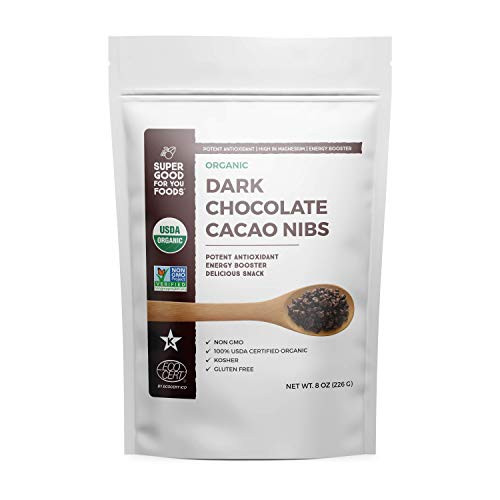 Super Good For You Foods  USDA Certified Organic Raw Cacao Nibs Dark Chocolate  Made in USA - Gluten-Free  Non-GMO  Vegan  No Sugar Added  Kosher  8 o Super Good For You Foods  USDA Certified Organic Raw Cacao Nibs Dark Chocolate  Made in USA - Gluten-Free  Non-GMO  Vegan  No Sugar Added  Kosher  8 o
