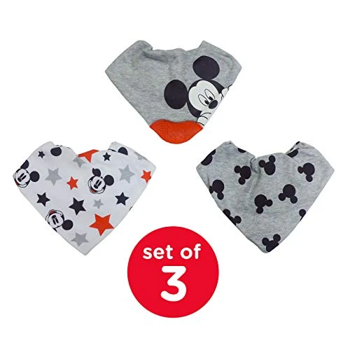 Disney Neat Solutions Mickey Mouse 3 Pack Infant Scarf Bib with Teether  Grey Heather