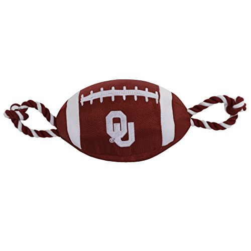 Pets First NCAA Oklahoma Sooners Football Dog Toy  Tough Quality Nylon Materials  Strong Pull Ropes  Inner Squeaker  Collegiate Team Color