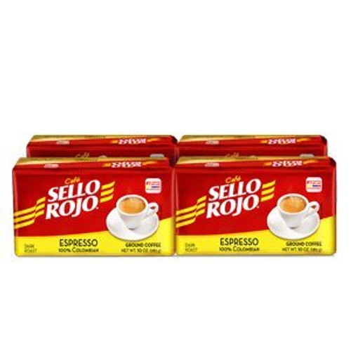 Café Sello Rojo Espresso - 100 Colombian Dark Roast Ground Arabica Coffee - Freshly Vacuum Sealed in Bricks - 10 Ounce -Pack of 4-