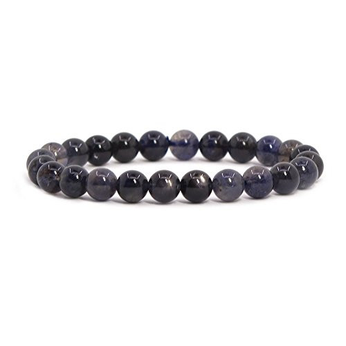 Justinstones Natural Iolite Gemstone 8mm Round Beads Stretch Bracelet 7 Inch Unisex
