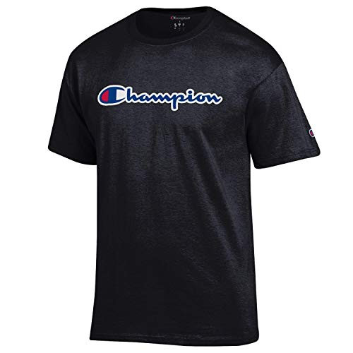 Champion Mens Classic Jersey Script Cotton T-Shirt -Medium  Black-Champion Classic Script-