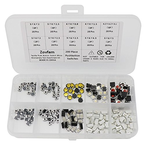 200 Pcs 10 Value Tactile Push Button Switch Micro Momentary Tact Assortment Kit